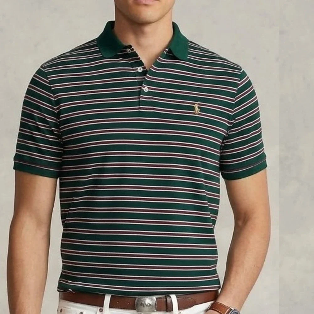 Polo Ralph Lauren Mens XL Classic Fit Striped Polo Shirt Green Maroon White